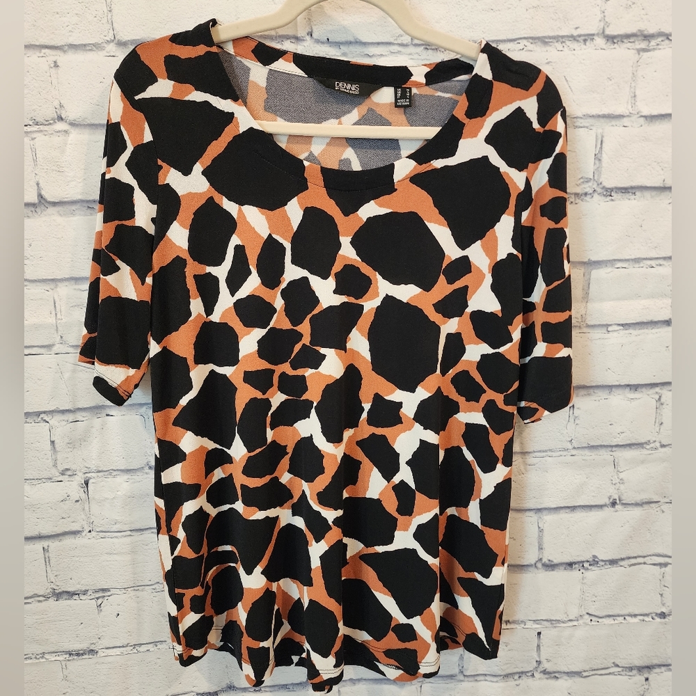 Dennis Basso | Black & Spice Abstract Crepe Short-Sleeve Tunic